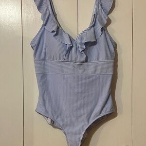 Time and Tru Blue Striped One Piece Swimsuit